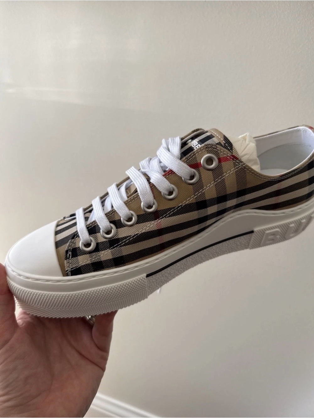 Burberry Beige Check Low-Top Sneakers